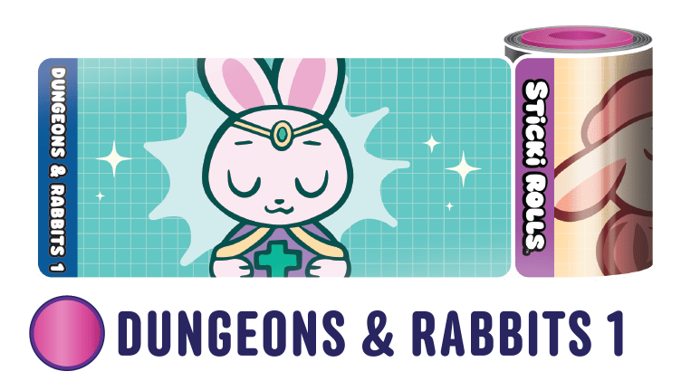 A Sticki Rolls Dungeons & Rabbits 1 design featuring a rabbit with healing magic.
