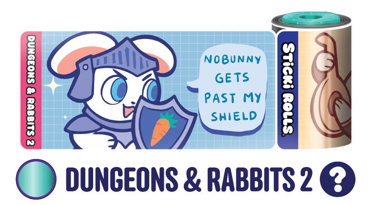 Sticki Rolls' Dungeons & Rabbits 2 design featuring a rabbit with a shield.