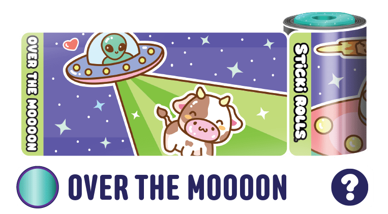 Sticki Rolls' Fantasticks Over the Moon design featuring an alien spaceship capturing a cow.