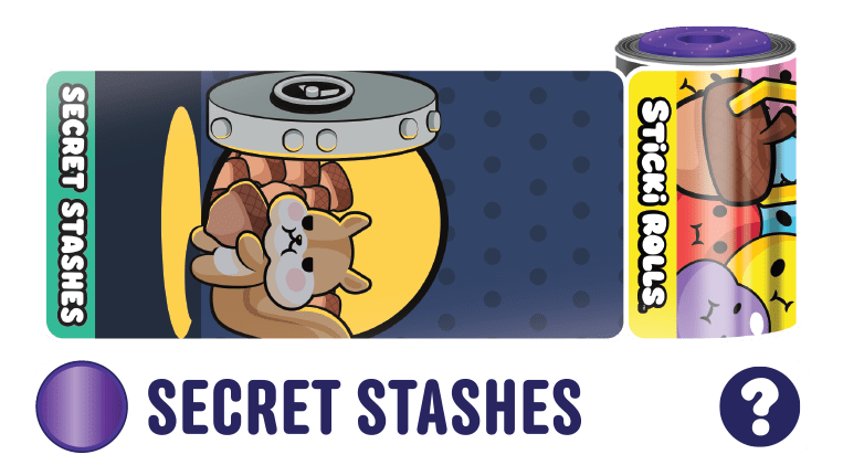 Sticki Rolls' Fantasticks Secret Stashes design of a chipmunk hiding acorns in a safe.