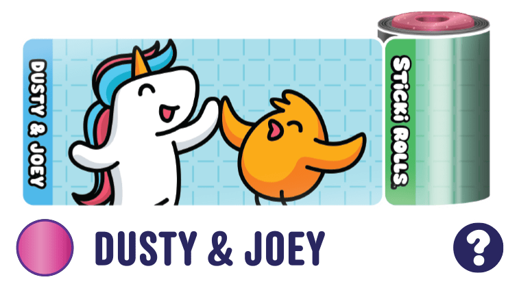 A Dusty & Joey sticker design of a unicorn and a chick doing a high-five.