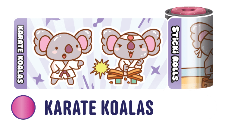 A Karate Koalas sticker design featuring koalas doing karate poses.