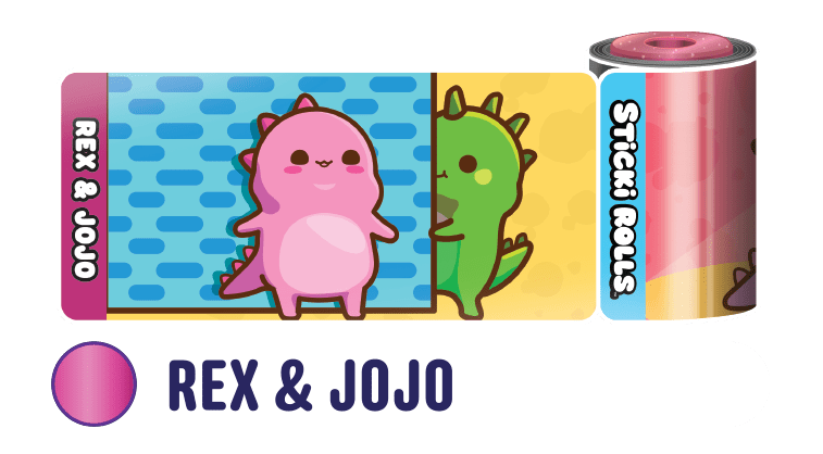 Rex & Jojo design featuring two dinosaurs playing.