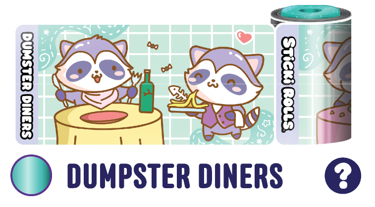 Dumpster Diners Sticki Rolls design featuring two raccoons in a diner setup.
