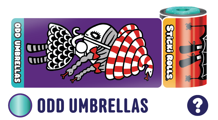 Odd Umbrellas sticker design of a girl holding a snake umbrella.