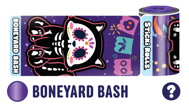 Boneyard Bash sticker design of a sitting spooky dog.
