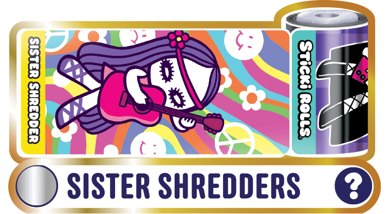 A Sticki Roll's Sister Shredders design featuring a girl playing a musical instrument.