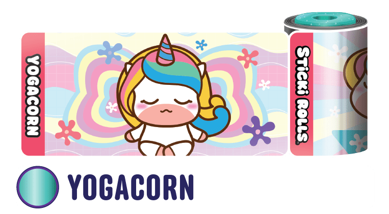 A Yogacorn Sticki Rolls design of a unicorn meditating.