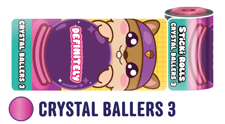 A Crystal Ballers 3 sticker roll featuring a design of a chipmunk fortune-telling.