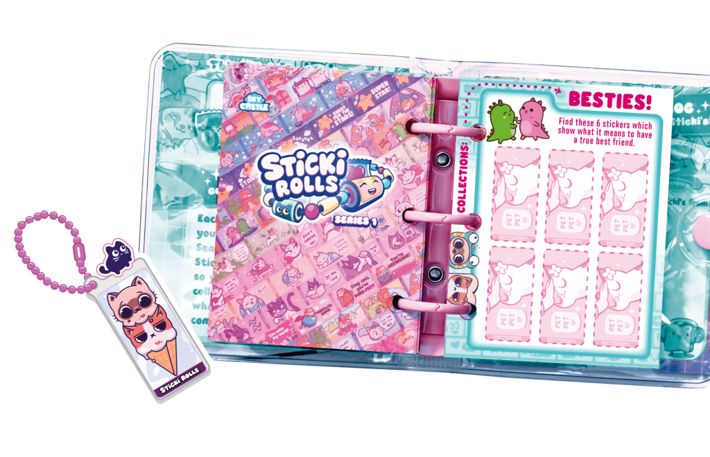 A Sticki Rolls sticker book and a Sticki Rolls chain.
