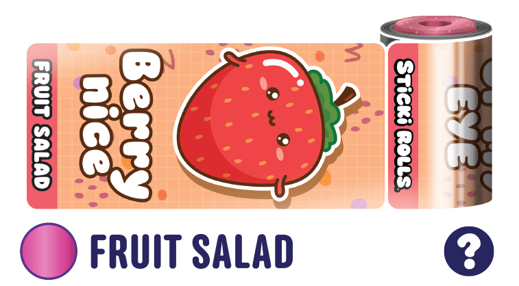 A Fruit Salad sticker design featuring a strawberry illustration and a "Berry nice" message.