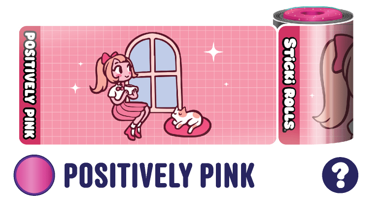 A Positively Pink sticker design featuring a girl looking out the window and a sleeping cat.