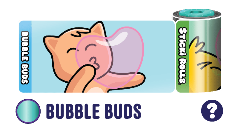 A Bubble Buds sticker design featuring an animal blowing a balloon.