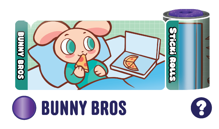 A Bunny Bros sticker design featuring a bunny eating a pizza.