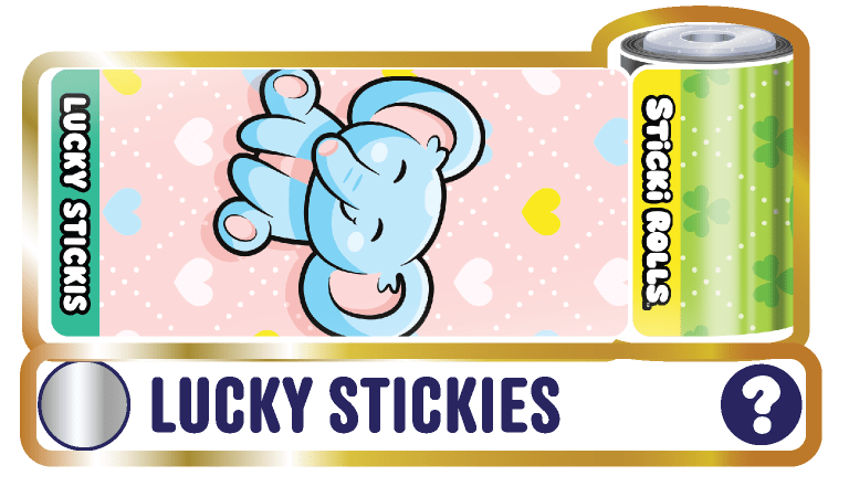 A Lucky Stickies sticker design featuring a blue smiling elephant.