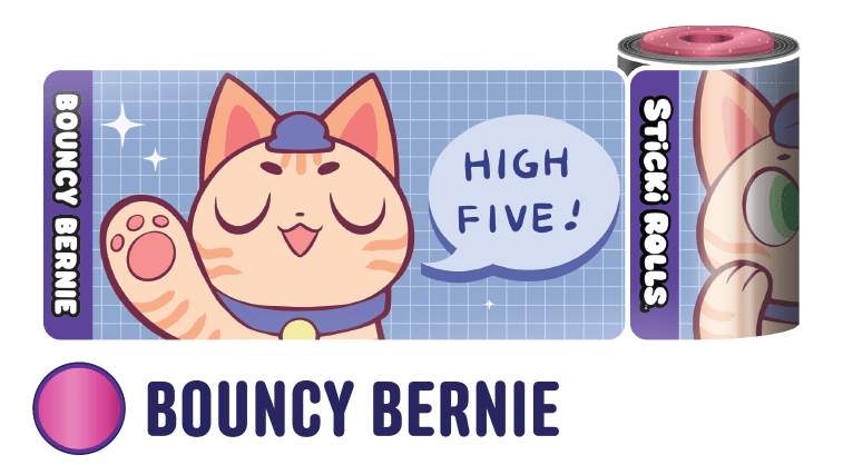 A Bouncy Bernie sticker design of a cat saying "High five!"