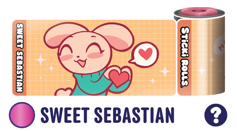 A Sweet Sebastian sticker design of a rabbit doing the heart hand gesture.
