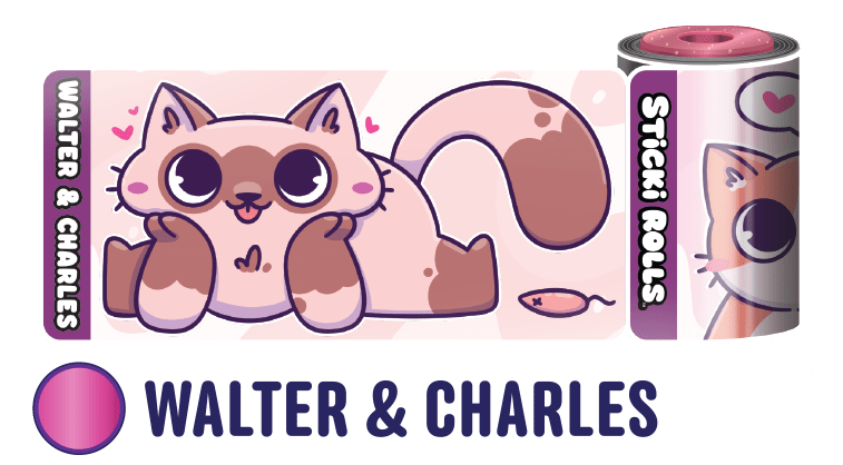 A Walter & Charles sticker design of a cat and a mouse.