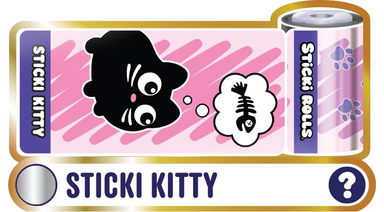A Sticki Kitty sticker design of a cat thinking of a fish bone.