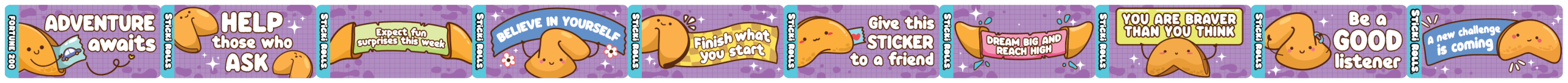 Fortune 200 sticker collection highlighting a variety of fortune cookie sayings.