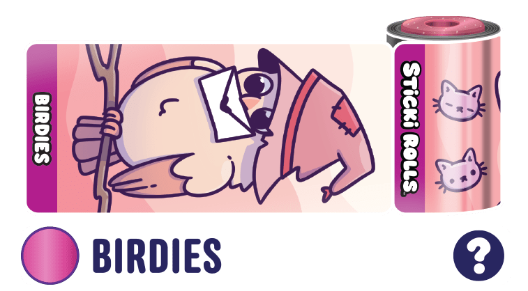 A Birdies sticker design of an owl with a wizard hat and a letter in its mouth.