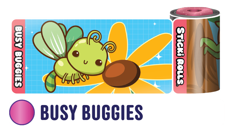 Busy Buggies collection design of an insect flying over a sunflower.