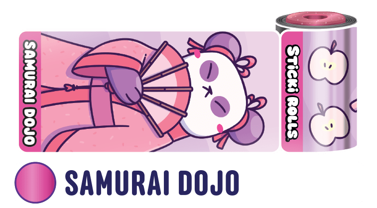 A Samurai Dojo sticker design of a panda holding a fan.