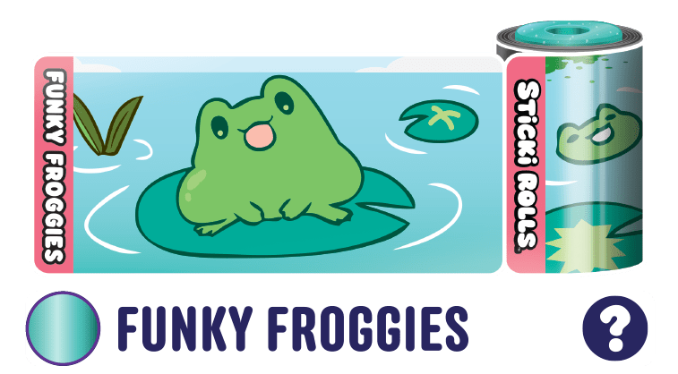 A Funky Froggies sticker design of a frog on a water lily.