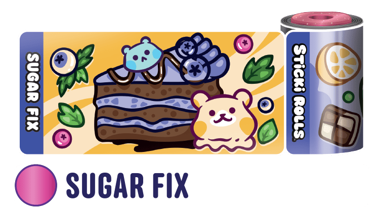 A Sugar Fix sticker design of a sliced blueberry cake.