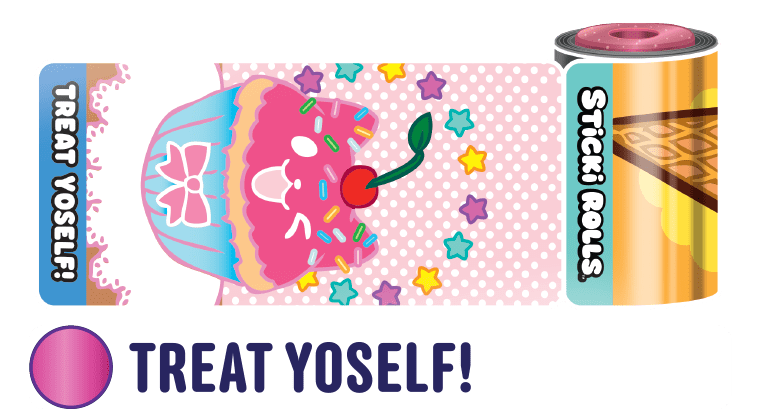 A Treat Yoself! sticker design of a cat-themed cupcake.