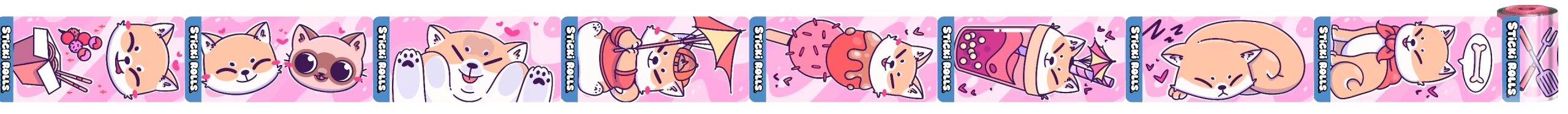 Sticker roll designs featuring various animals.